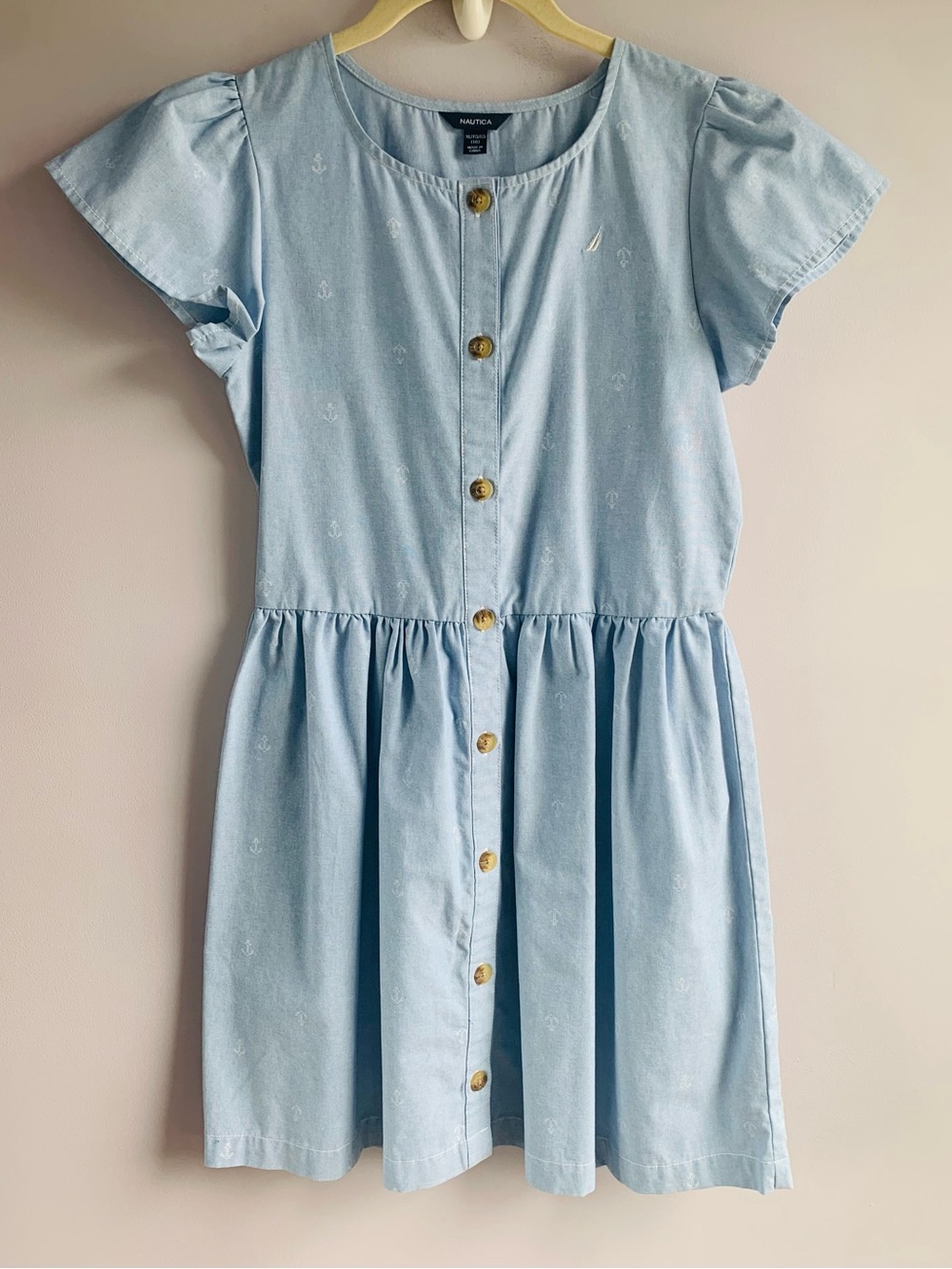Nautica Girls Dress Denim Blue Button Front Chambray Spring Summer Preppy XL 16